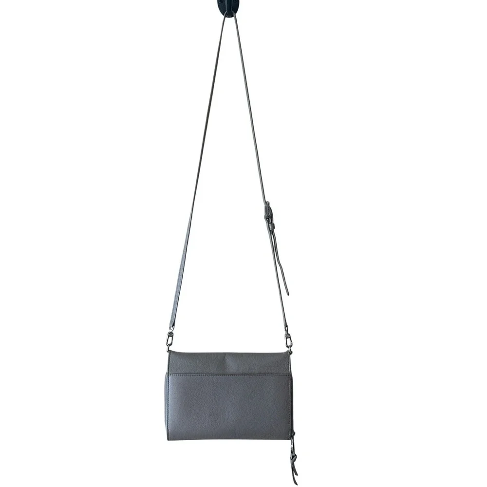 Tory Burch McGraw WOC Crossbody Gray Heron Pebbled Leather Wallet